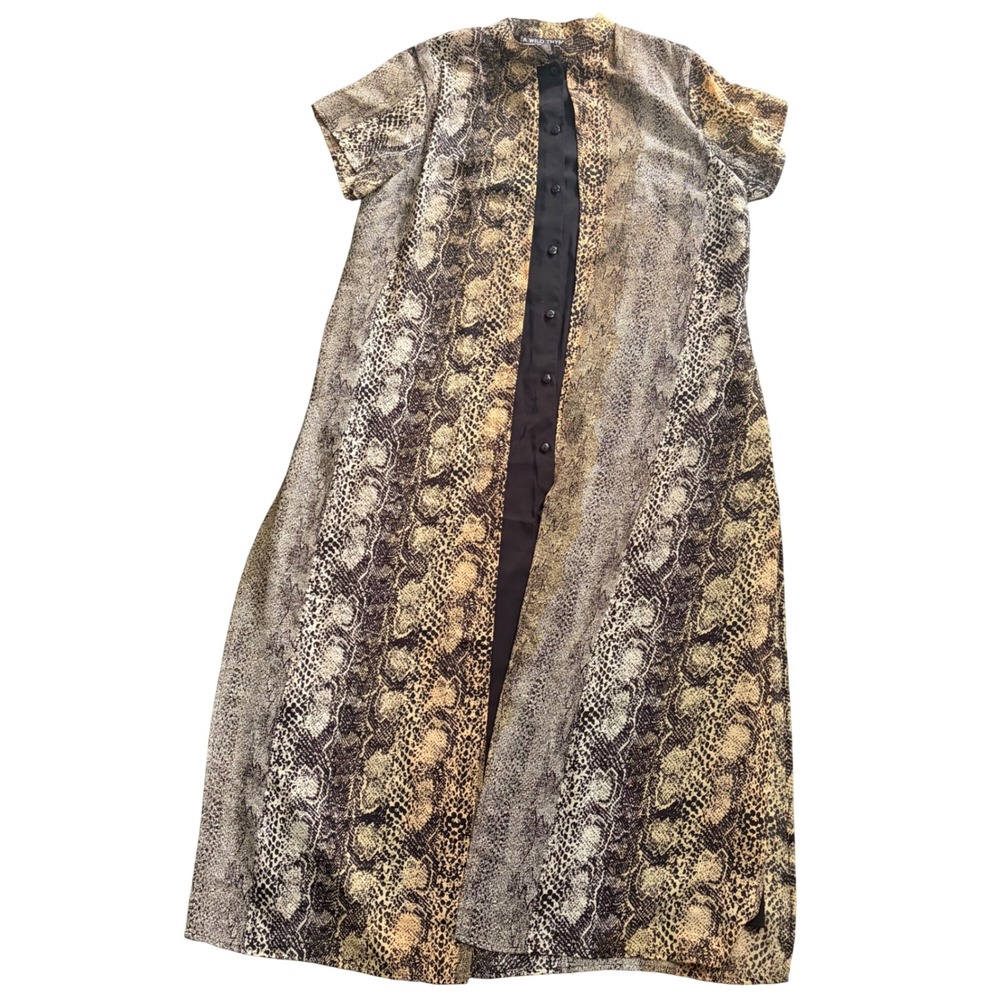 Womens Animal Print Snakeskin Maxi Dress Size 18 Brown Black Mock Neck